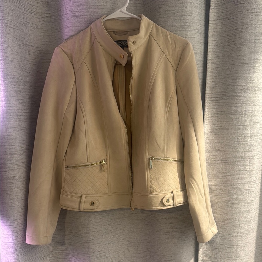 Kenneth Cole Reaction Cream Suede Jacket with Stand-Up Collar